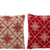 Set van 2 kussens met sneeuwvlokken, rood/wit