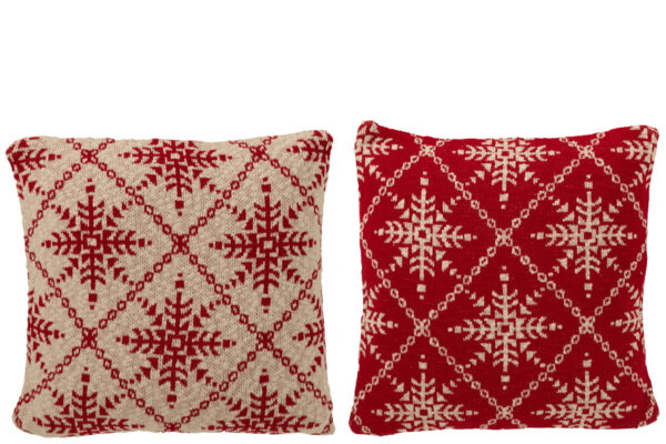 Set van 2 kussens met sneeuwvlokken, rood/wit