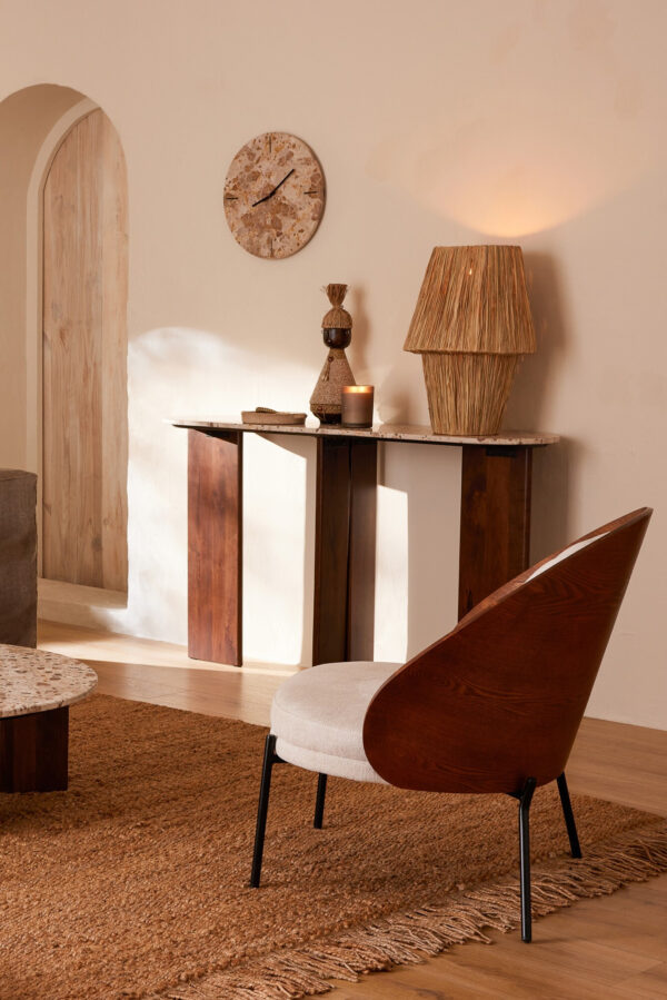 Ronde Marmeren Wandklok Beige/Zwart