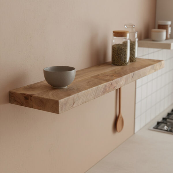Zwevende wandplank mangohout Beige - 80 cm