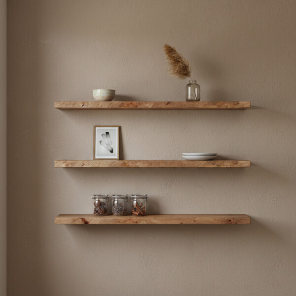 Zwevende wandplank mangohout Beige - 80 cm