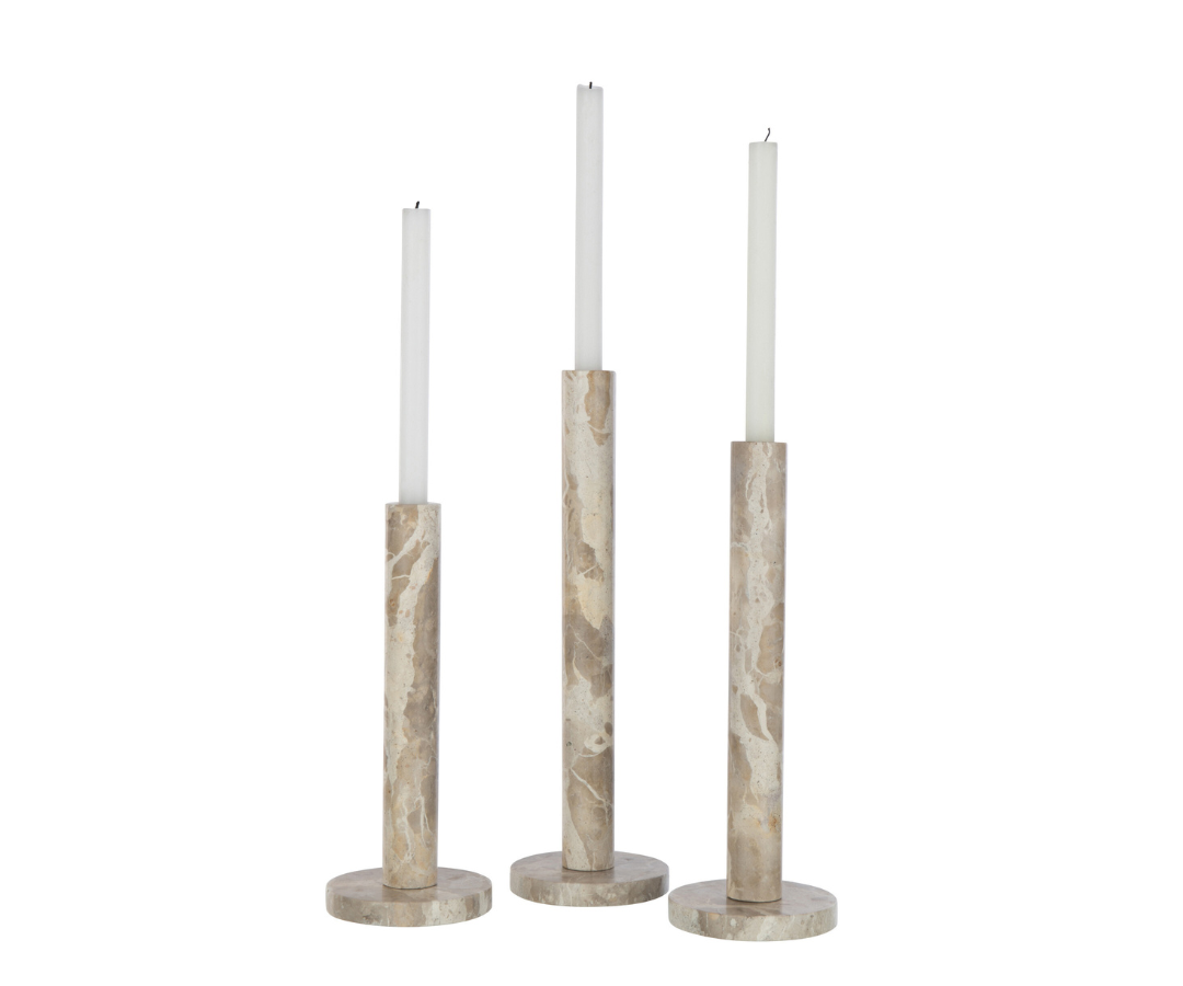 Set van 3 Beige Marmeren Kaarshouders