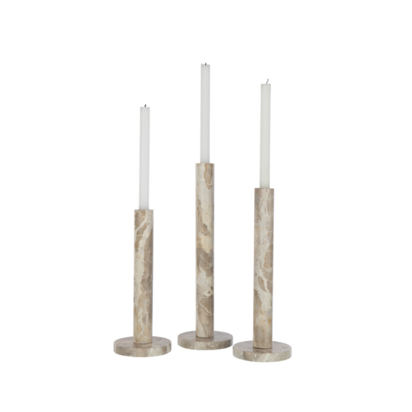 Set van 3 Beige Marmeren Kaarshouders