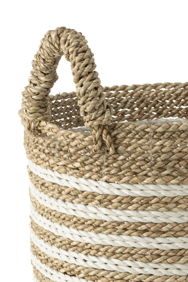 Set van 3 gestreepte manden Raffia wit/naturel