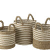 Set van 3 gestreepte manden Raffia wit/naturel