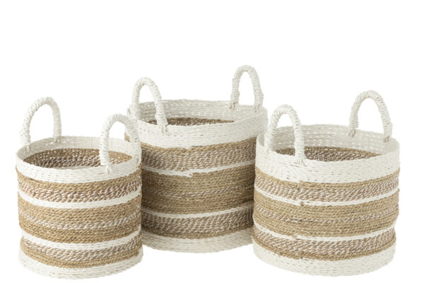 30977-2.jpg Set van 3 Caro Raffia manden wit/naturel