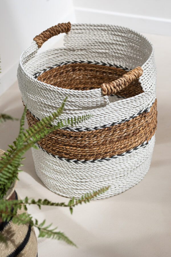 Set van 3 manden Laura raffia wit/naturel