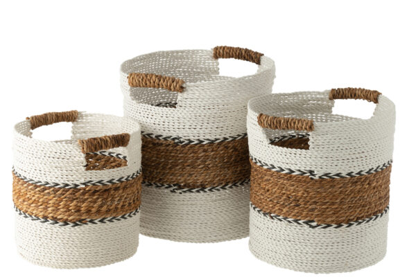 Set van 3 manden Laura raffia wit/naturel