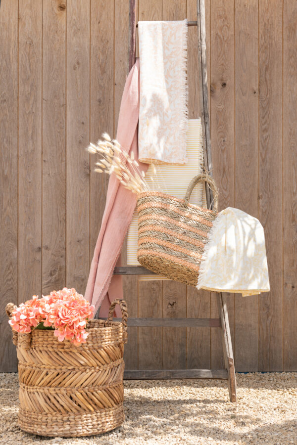 Set van 3 gevlochten raffia manden naturel