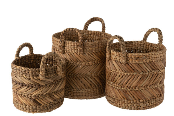 Set van 3 gevlochten raffia manden naturel