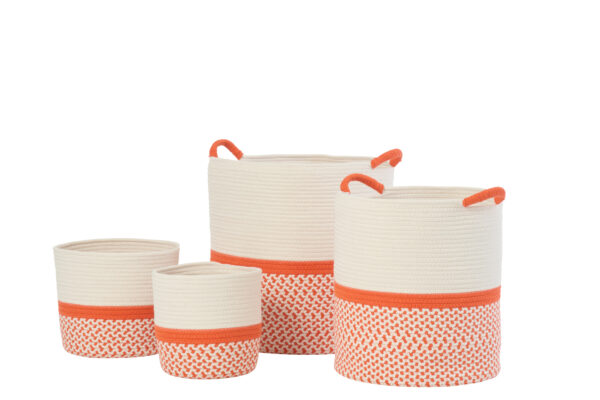 61580-1.jpg Set van 4 opbergmanden - oranje/wit