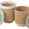 Set van 2 manden Summer met deksel naturel/lichtblauw