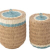 Set van 2 manden Summer met deksel naturel/lichtblauw