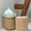 Set van 2 manden Summer met deksel naturel/lichtblauw