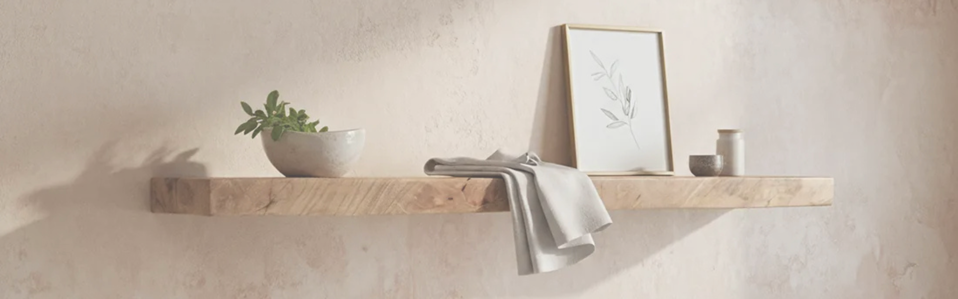 Wanddecoratie Mangohouten Wandplank Beige - 80 cm