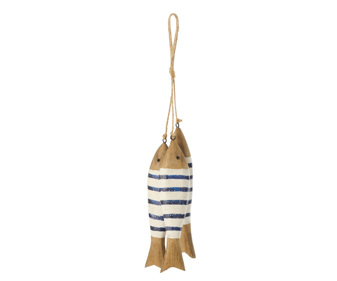64653 Decoratieve Hanger 3 vissen BlauwWit Decoratieve Hanger 3 vissen Blauw/Wit