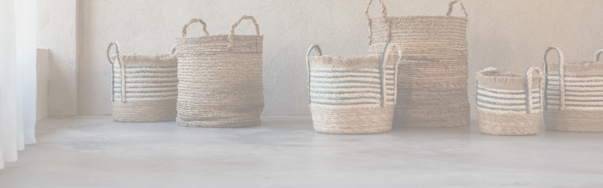 Set van 2 manden Summer met deksel naturel/lichtblauw