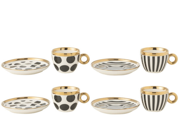 Cadeau doos met 4 kopjes en schotels van keramiek
