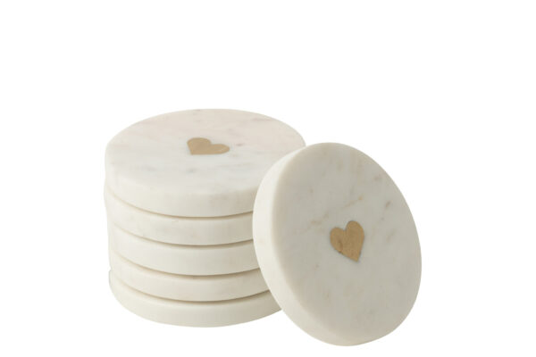 Set van 6 marmeren onderzetters, wit