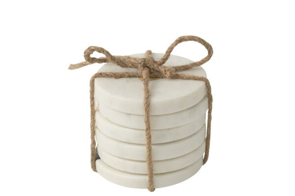 Set van 6 marmeren onderzetters, wit