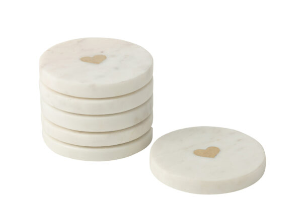 Set van 6 marmeren onderzetters, wit