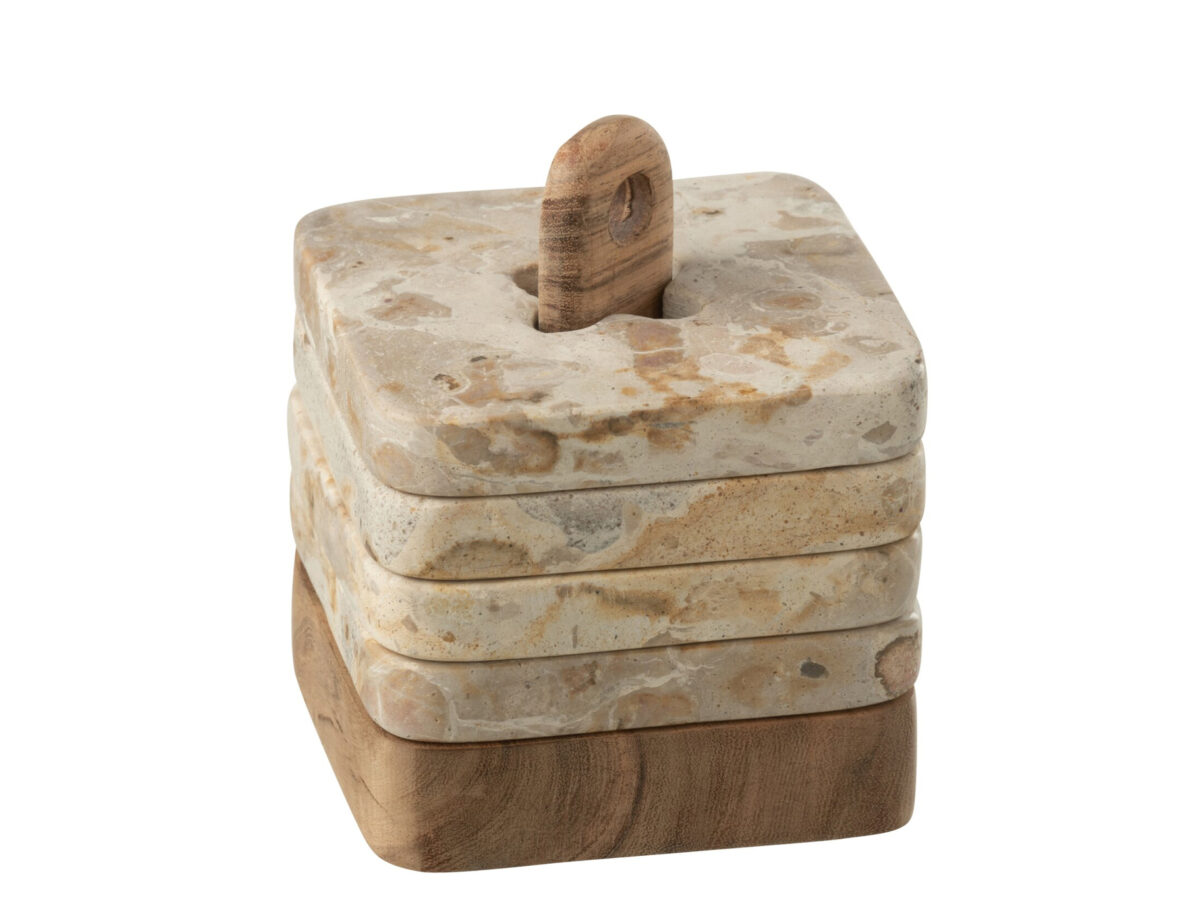 Set met 4 marmeren onderzetters naturel/beige