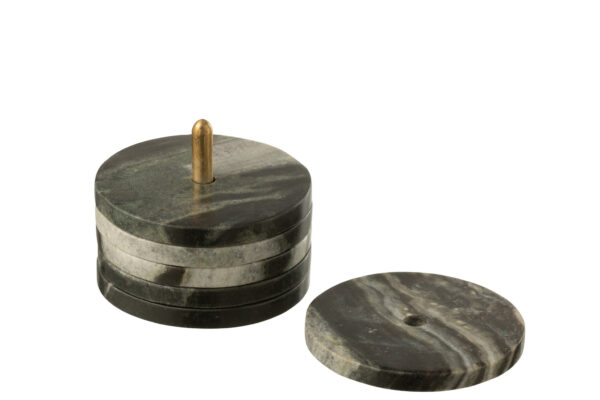 Set van 6 ronde marmeren onderzetters, zwart/lichtgrijs