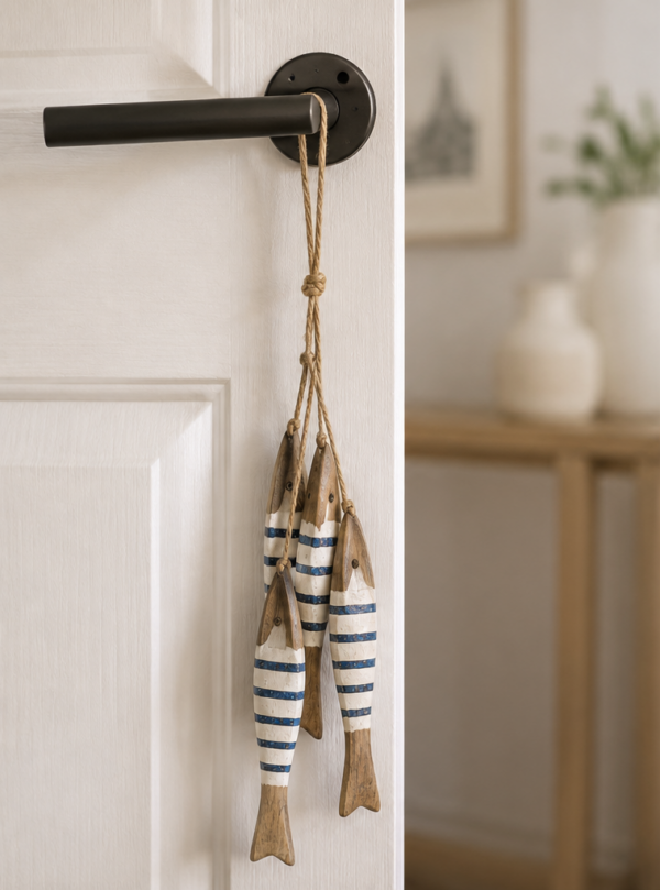 64654 Decoratieve hanger 4 Vissen BlauwWit Decoratieve Hanger 4 vissen Blauw/Wit
