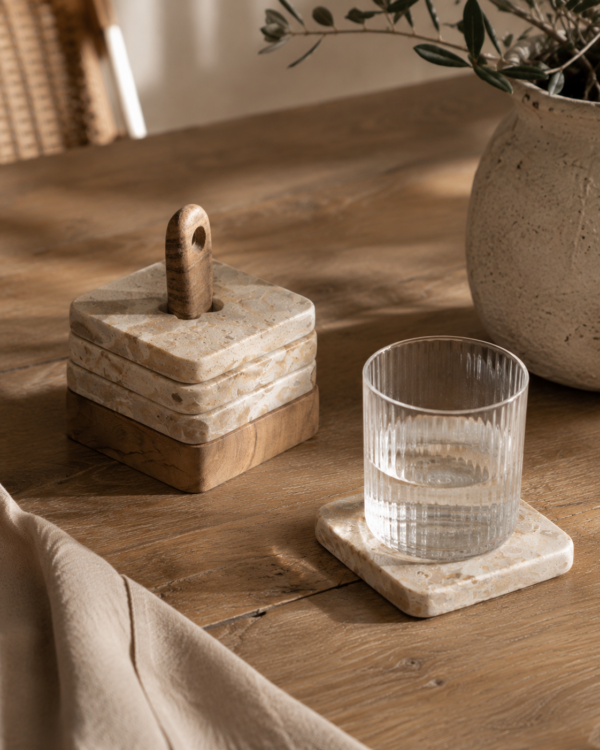 Set met 4 marmeren onderzetters naturel:beige 59021 Set met 4 marmeren onderzetters naturel/beige