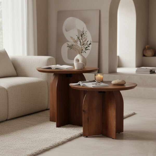 Bullnose mangohouten bijzettafel - cross Ø 55 cm