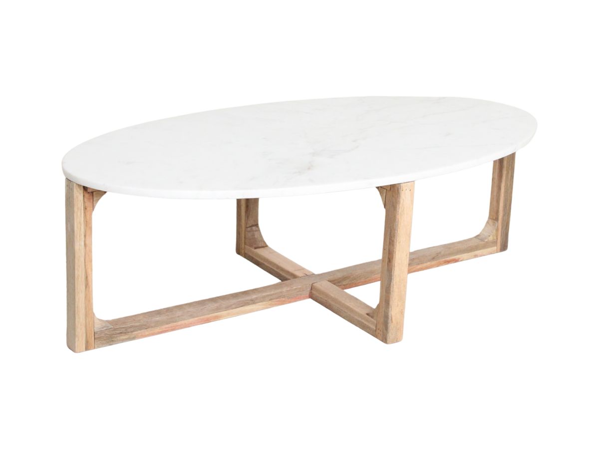 TAST00161-0.png Ovale marmeren salontafel - Wit - 120x60x38 cm