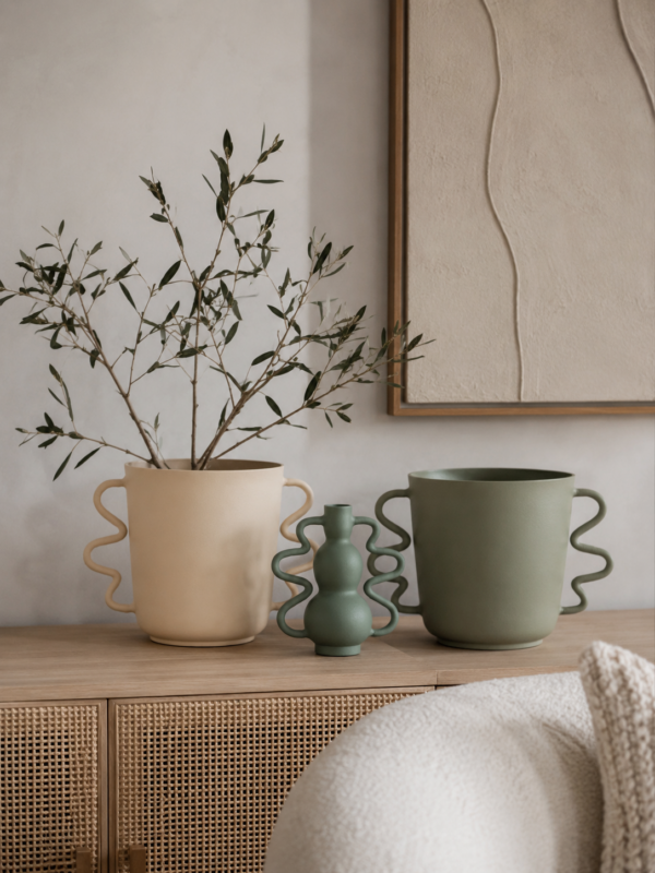 Vazen Julien Beige & Groen en Vaas Marie Groen 40757, 40765, 40756 Vaas Marie Groen
