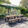 Vintage bruine houten (eetkamer) bank