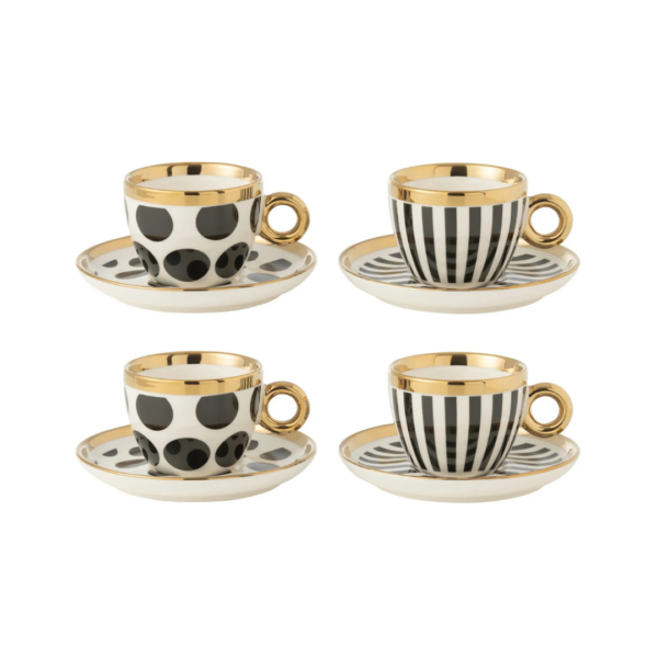 Cadeau doos met 4 kopjes en schotels van keramiek