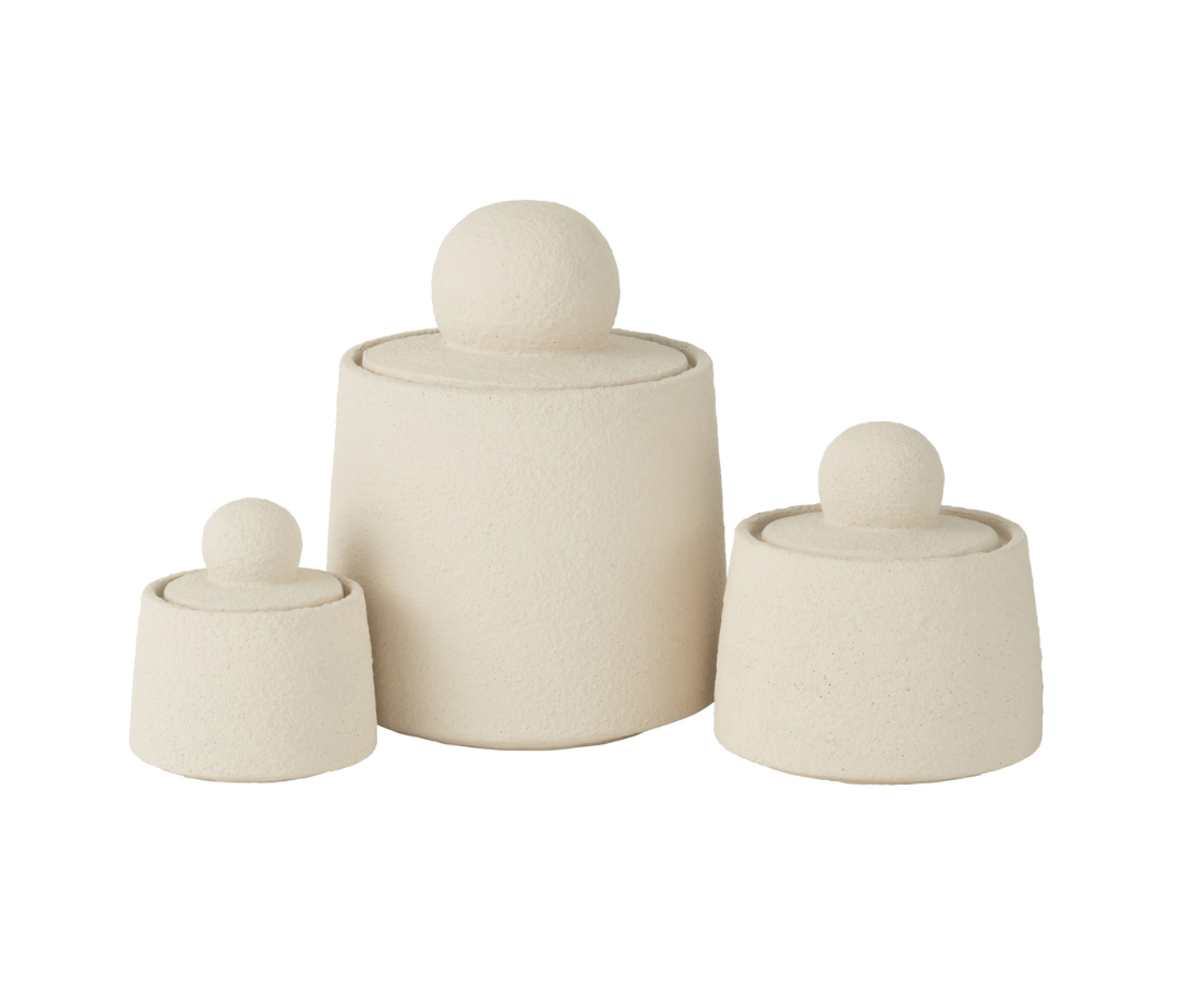 53049 Set van 3 decoratieve potten Maris in cementcrème Set van 3 beige decoratieve potten Maris