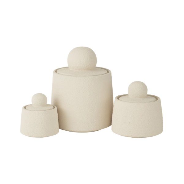 53049 Set van 3 decoratieve potten Maris in cementcrème Set van 3 beige decoratieve potten Maris