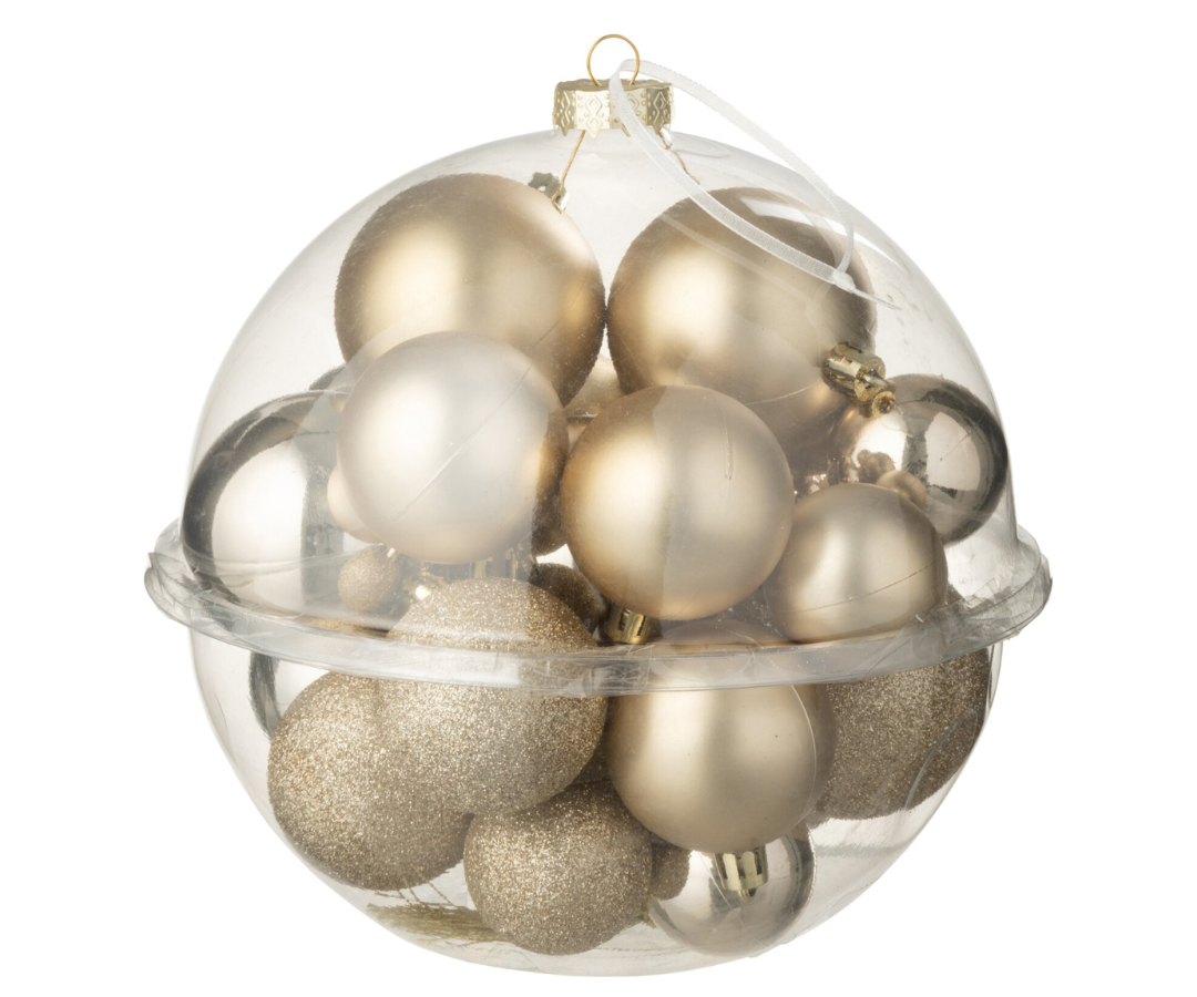 59884 Set van 24 Kerstballen Champagne:Goud – J-Line Set van 24 Kerstballen Champagne/Goud – J-Line