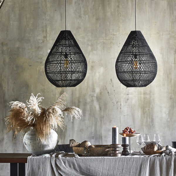 Maze druppel rotan hanglamp zwart - Ø 45x65 cm